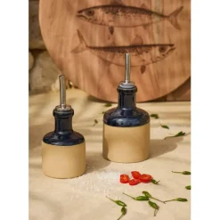 Fabrique de Styles Ustensibles De Cuisine>Huilier et vinaigrier en grès 27.5cl/17.5cl - Jade Bleu Marine