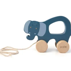 Fabrique de Styles Jouets>Jouet à tirer en bois - mrs. elephant Bleu