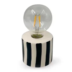 Fabrique de Styles Lampes À Poser>Lampe à piles en faïence rayée et blanc h17cm Noir