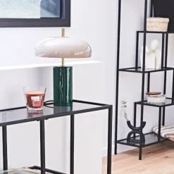 Fabrique de Styles Lampes À Poser>Lampe champignon en fer émeraude et écru h40cm - Arty Emeraude