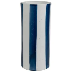 Fabrique de Styles Lampes À Poser>Lampe cylindre en porcelaine rayée et blanc h28cm - Alaria Indigo