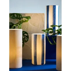 Fabrique de Styles Lampes À Poser>Lampe cylindre en porcelaine rayée et blanc h28cm - Alaria Indigo