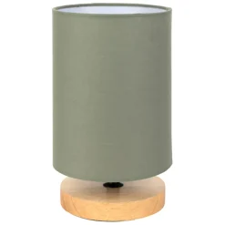 Fabrique de Styles Lampes À Poser>Lampe en bois d'hévéa et coton naturel et h24cm - Filen Kaki