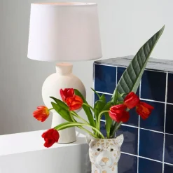 Fabrique de Styles Lampes À Poser>Lampe en céramique et lin écru h52cm - Klosen Ecru