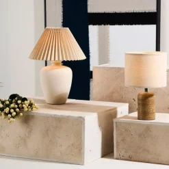 Fabrique de Styles Lampes À Poser>Lampe en céramique et lin écru h40cm - Greeka Ecru