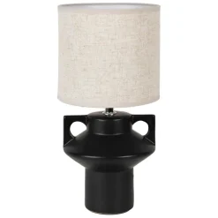 Fabrique de Styles Lampes À Poser>Lampe en céramique et lin noir et écru h35cm - Eterra Noir, Ecru