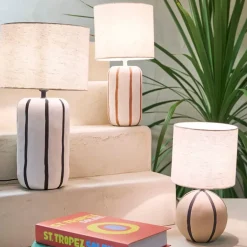 Fabrique de Styles Lampes À Poser>Lampe en céramique rayée et écru h40cm - Paese Brun