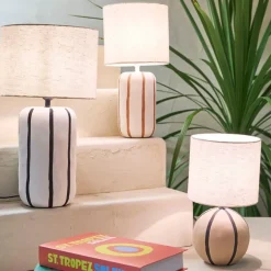 Fabrique de Styles Lampes À Poser>Lampe en céramique rayée noir et écru h46cm - Paese Noir, Ecru