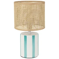 Fabrique de Styles Lampes À Poser>Lampe en céramique rayée et blanc h27cm - Medi Turquoise