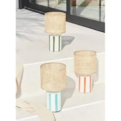 Fabrique de Styles Lampes À Poser>Lampe en céramique rayée et blanc h27cm - Medi Turquoise