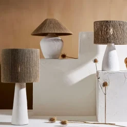 Fabrique de Styles Lampes À Poser>Lampe en fer et jute h57cm - Quintao Blanc