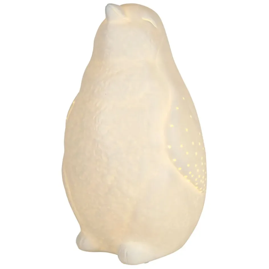 Fabrique de Styles Lampes À Poser>Lampe en porcelaine h25.5cm - Pingouin Blanc