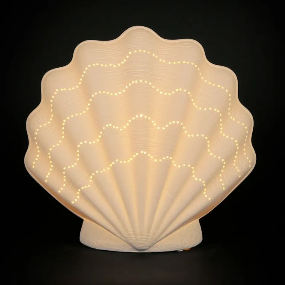 Fabrique de Styles Lampes À Poser>Lampe en porcelaine h21.5cm - Coquillage Blanc