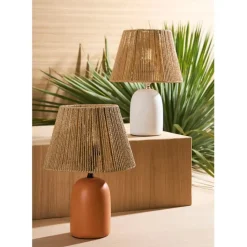 Fabrique de Styles Lampes À Poser>Lampe en terre cuite mate et naturel h32cm - Nira Blanc