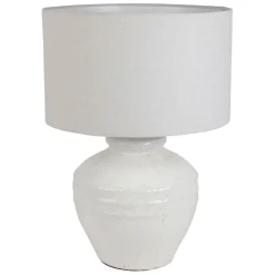 Fabrique de Styles Lampes À Poser>Lampe en terre cuite et lin blanc h47.5cm - Tahra Blanc, Lin