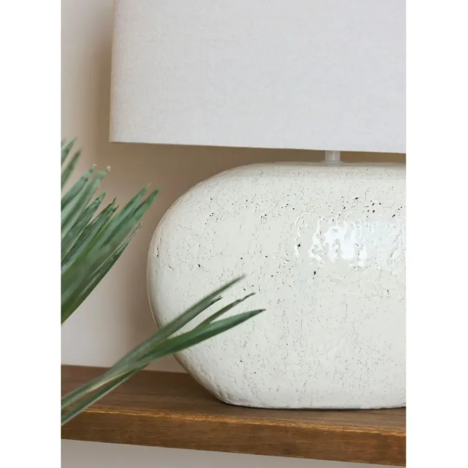 Fabrique de Styles Lampes À Poser>Lampe en terre cuite et lin blanc h50cm - Tahra Blanc, Lin