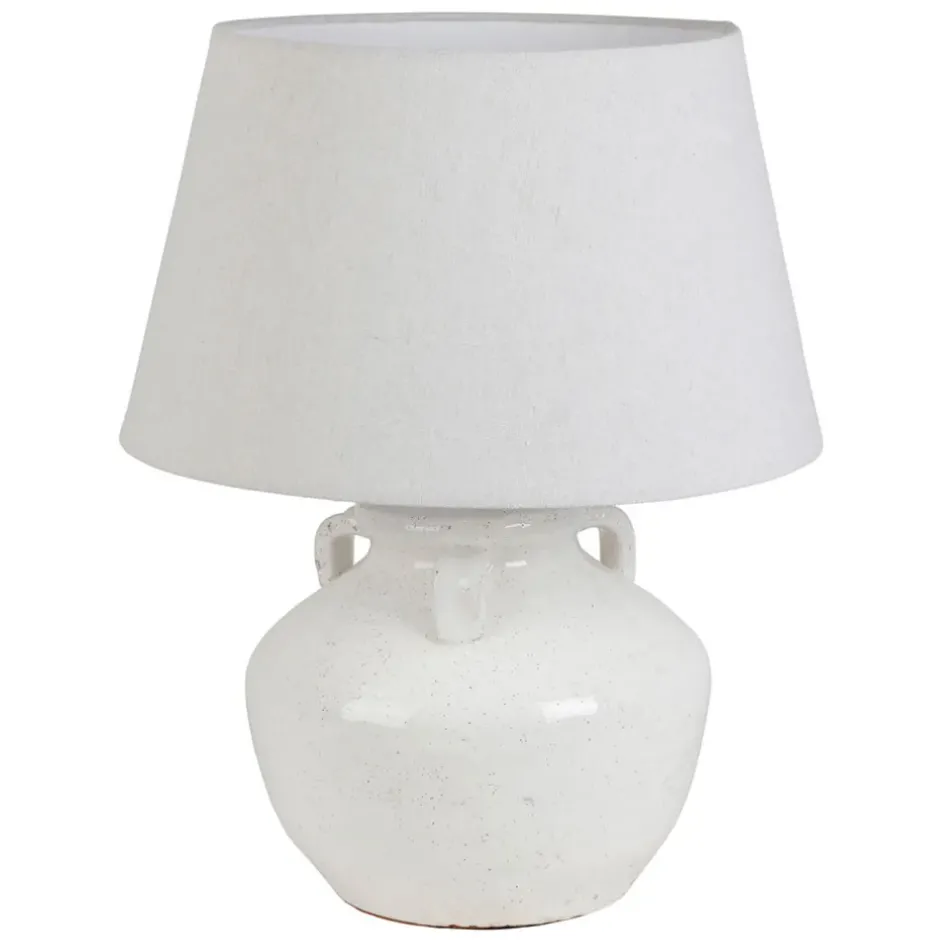 Fabrique de Styles Lampes À Poser>Lampe en terre cuite et lin blanc h47cm - Tahra Blanc, Lin