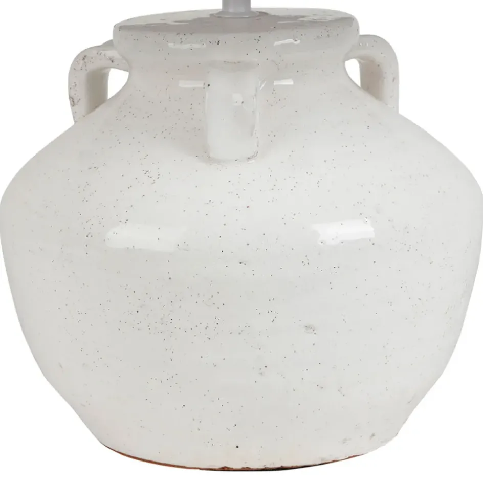 Fabrique de Styles Lampes À Poser>Lampe en terre cuite et lin blanc h47cm - Tahra Blanc, Lin