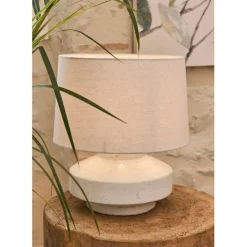 Fabrique de Styles Lampes À Poser>Lampe en terre cuite et lin blanc h44.5cm - Tahra Blanc, Lin