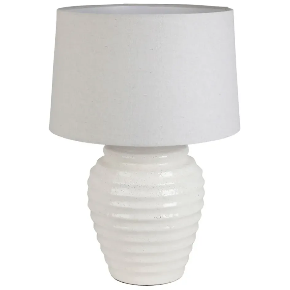 Fabrique de Styles Lampes À Poser>Lampe en terre cuite et lin blanc h59cm - Tahra Blanc, Lin