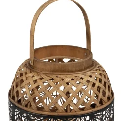 Fabrique de Styles Lampes À Poser>Lampe lanterne en fer et bambou h36.5cm noir et doré - flaural Noir, Doré