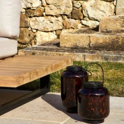 Fabrique de Styles Luminaires|Jardin>Lanterne solaire en verre leopard d16xh35.5cm Marron