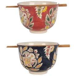 Fabrique de Styles Bols Et Coupelles>Lot de 2 bols et baguettes en grès et bambou d13xh9.5cm - Orchila Multicolore