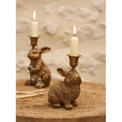 Fabrique de Styles Photophores, Bougeoirs Et Lanternes>Lot de 2 bougeoirs lapin en poudre de pierre et fer - Floreal Mordoré