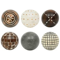 Fabrique de Styles Petits Objets Déco>Lot de 6 boules décoratives en résine brun et blanc d10cm - Komati Brun, blanc