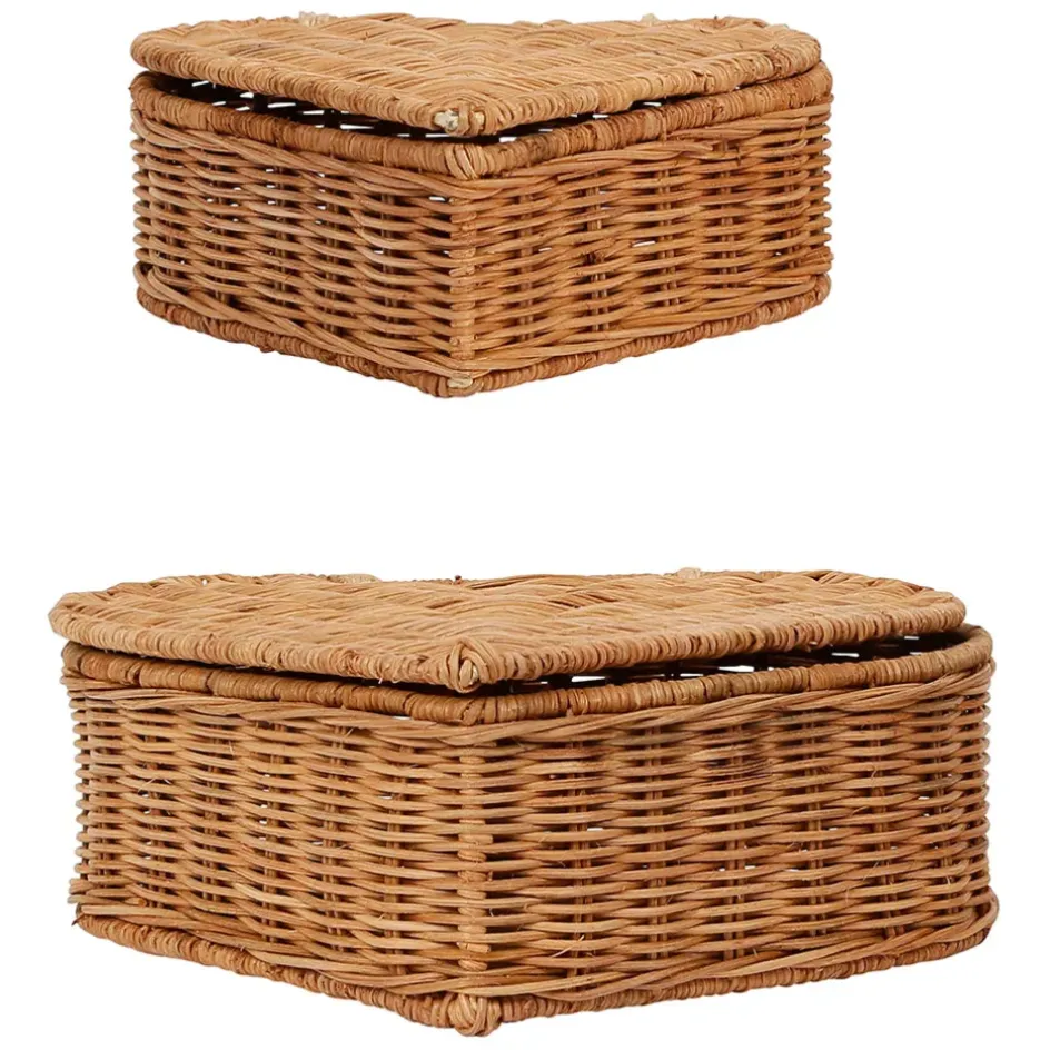 Fabrique de Styles Paniers Et Corbeilles>Lot de 2 corbeilles coeur avec couvercle en rotin - Fantine Naturel