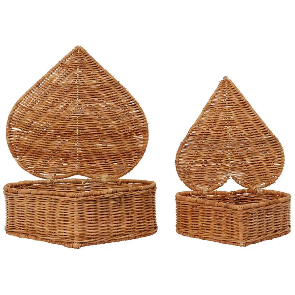 Fabrique de Styles Paniers Et Corbeilles>Lot de 2 corbeilles coeur avec couvercle en rotin - Fantine Naturel