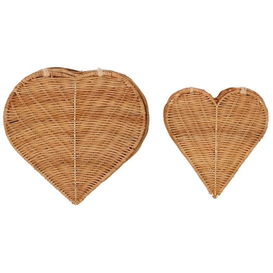 Fabrique de Styles Paniers Et Corbeilles>Lot de 2 corbeilles coeur avec couvercle en rotin - Fantine Naturel