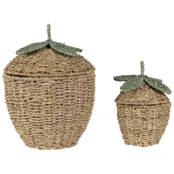 Fabrique de Styles Paniers Et Corbeilles>Lot de 2 corbeilles fraise en jonc de mer naturel et vert - Les Fruits Naturel, Vert