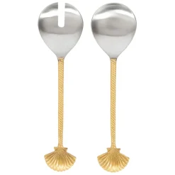 Fabrique de Styles Ustensibles De Cuisine>Lot de 2 couverts de salade en inox et laiton - Coquillage Doré