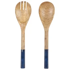 Fabrique de Styles Ustensibles De Cuisine>Lot de 2 couverts de salade en manguier - Greeka Indigo