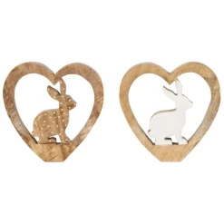 Fabrique de Styles Petits Objets Déco>Lot de 2 Lapins cœur en manguier naturel et blanc - Floréal Naturel, Blanc