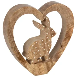 Fabrique de Styles Petits Objets Déco>Lot de 2 Lapins cœur en manguier naturel et blanc - Floréal Naturel, Blanc