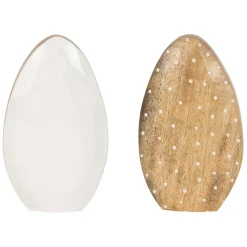 Fabrique de Styles Petits Objets Déco>Lot de 2 Oeufs en manguier naturel et blanc - Floréal Naturel, Blanc