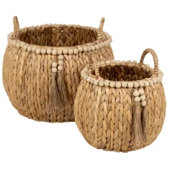 Fabrique de Styles Paniers Et Corbeilles>Lot de 2 paniers en Jacynthe d'eau et fer - Eté A La Mer Naturel