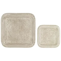 Fabrique de Styles Plateaux>Lot de 2 plateaux carré en fer 41x41cm - Arabise Grège