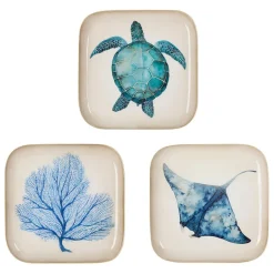 Fabrique de Styles Plateaux>Lot de 3 plateaux en fer bleu et doré - corfou Bleu, Doré