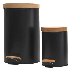 Fabrique de Styles Poubelles>Lot de 2 poubelles à pédale en métal et bambou 3L et 12L Noir