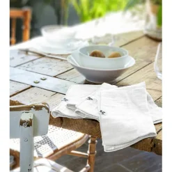 Fabrique de Styles Serviettes De Table>Lot de 3 serviettes de table chantilly en gaze de coton 40x40cm - Gaia Blanc