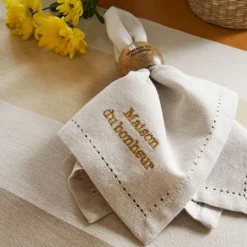 Fabrique de Styles Serviettes De Table>Lot de 4 serviettes de table en coton 45x45cm - Famille Ecru, Jaune