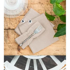 Fabrique de Styles Serviettes De Table>Lot de 3 serviettes en gaze de coton unie pampa 40x40cm - Gaia Naturel