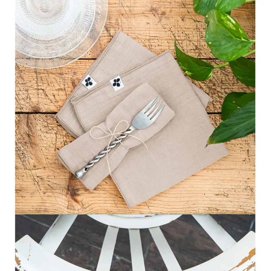 Fabrique de Styles Serviettes De Table>Lot de 3 serviettes en gaze de coton unie pampa 40x40cm - Gaia Naturel