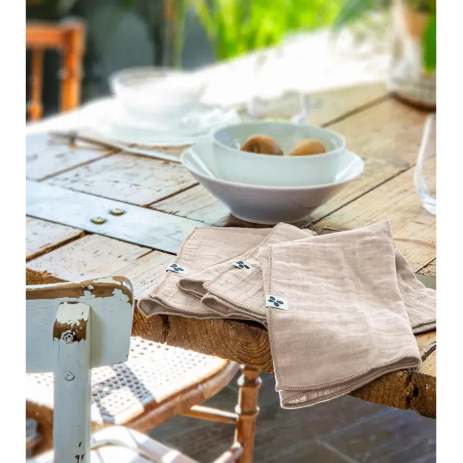 Fabrique de Styles Serviettes De Table>Lot de 3 serviettes en gaze de coton unie pampa 40x40cm - Gaia Naturel