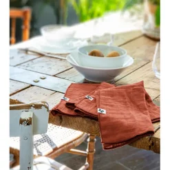 Fabrique de Styles Serviettes De Table>Lot de 3 serviettes en gaze de coton 40x40cm - Gaia Terracotta