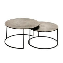 Fabrique de Styles Table Basses>Lot de 2 table gigogne en aluminium et fer - Felia Argenté