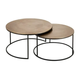 Fabrique de Styles Table Basses>Lot de 2 table gigogne en aluminium et fer - Felia Doré